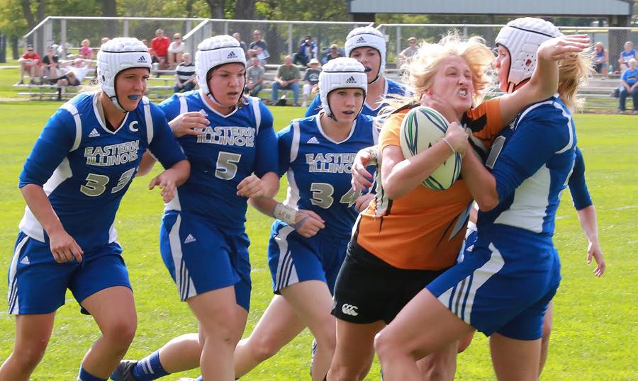 Senior lock Kim Youhastackles a Tennessee opponent Sept. 27 on Lakeside Field.  Youhas finished the game with five tackles.