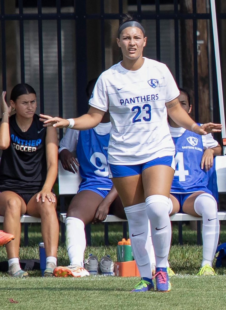  Junior defender Kya Trejo makes her first career goal during the Eastern Illinois University Valparaiso University game at Lakeside Field Thursday. EIU won with a 66 min 1-0.