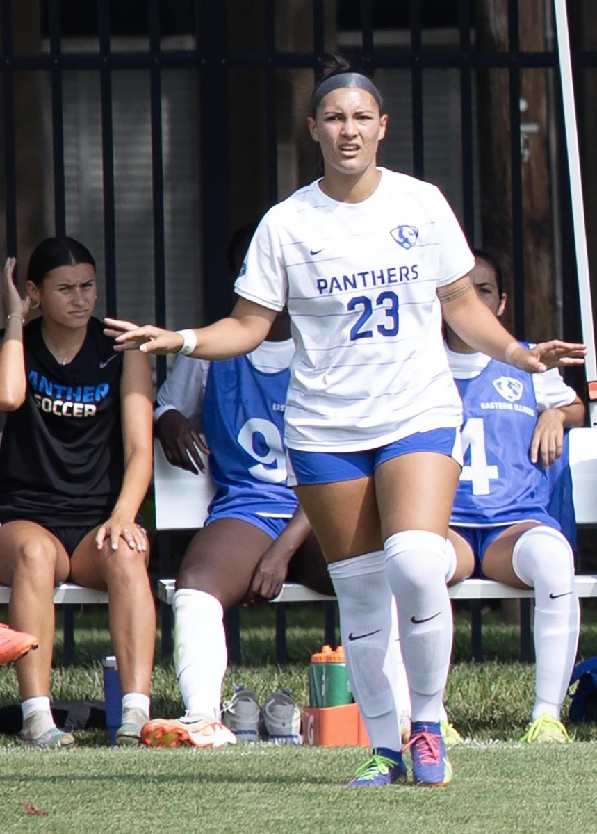  Junior defender Kya Trejo makes her first career goal during the Eastern Illinois University Valparaiso University game at Lakeside Field Thursday. EIU won with a 66 min 1-0.