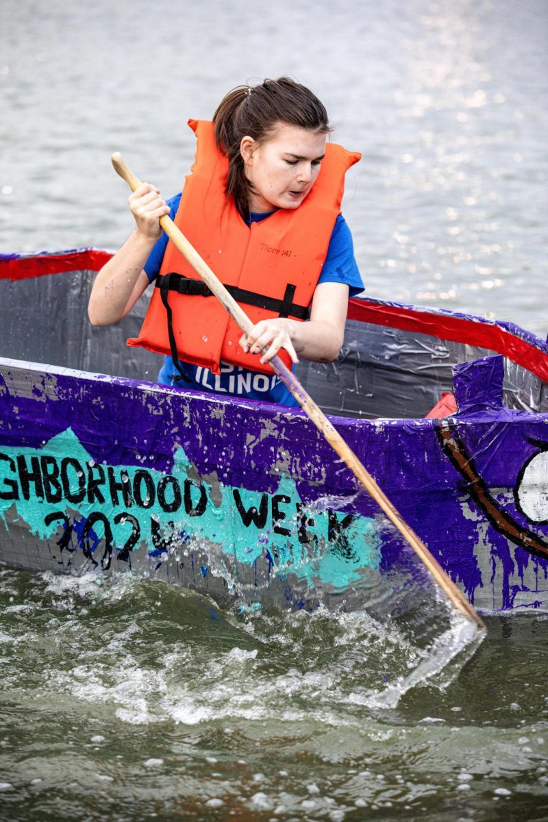 Representing Andrews Hall was freshman Hailey Gidney, an early childhood education major. This was her first year in the boat racing against other resident halls. She said, "The water was not too cold, it was exciting to be a part of the race." 