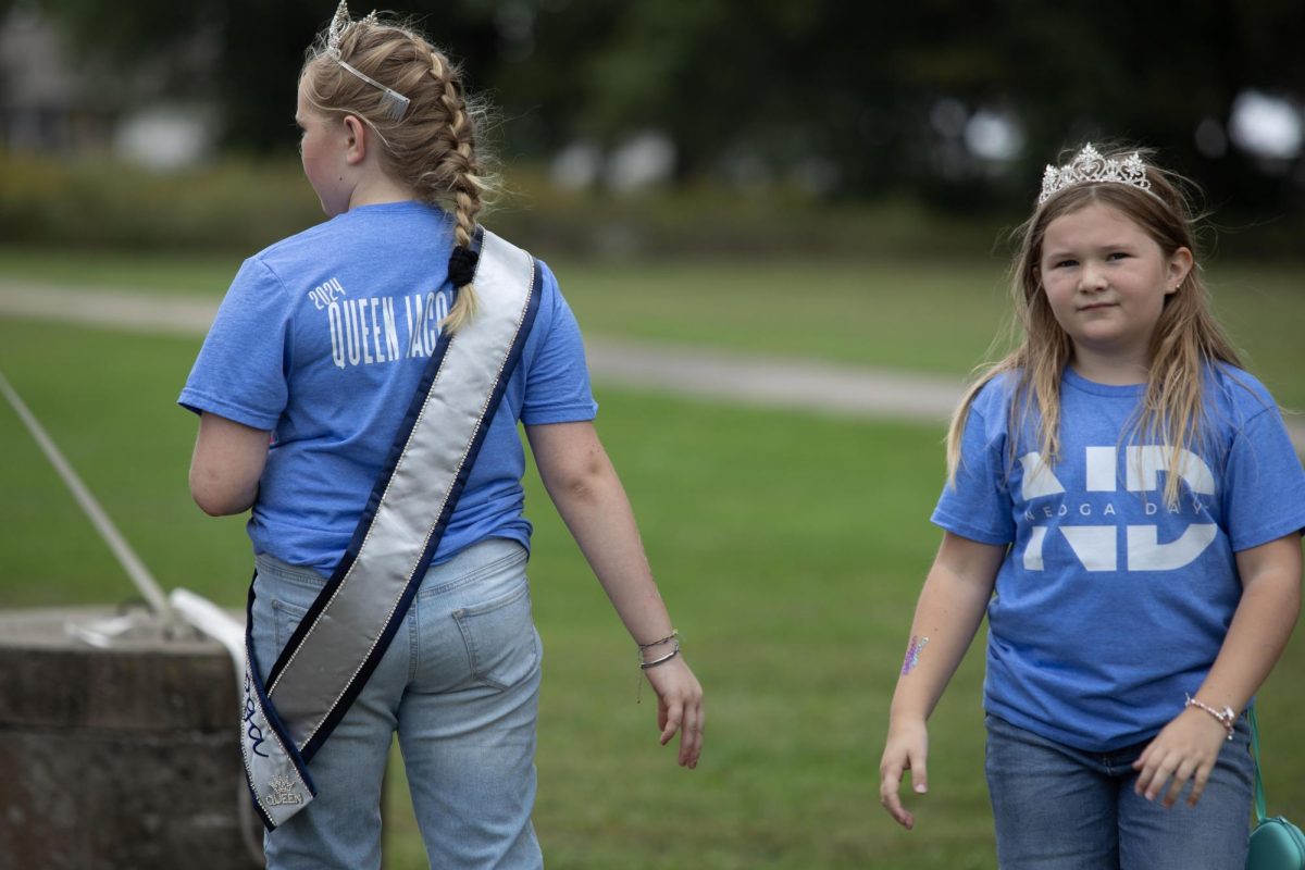 Little Miss Neoga Lucy Hoem (right) and Miss Pre-Teen Jacquelyn Wernsing attend the Camp Hope 50th Anniversary Celebration.