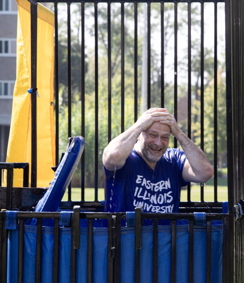 Dean and Professor of Lumpkin College of Business and Technology Dr. Austin Cheney gets dunked