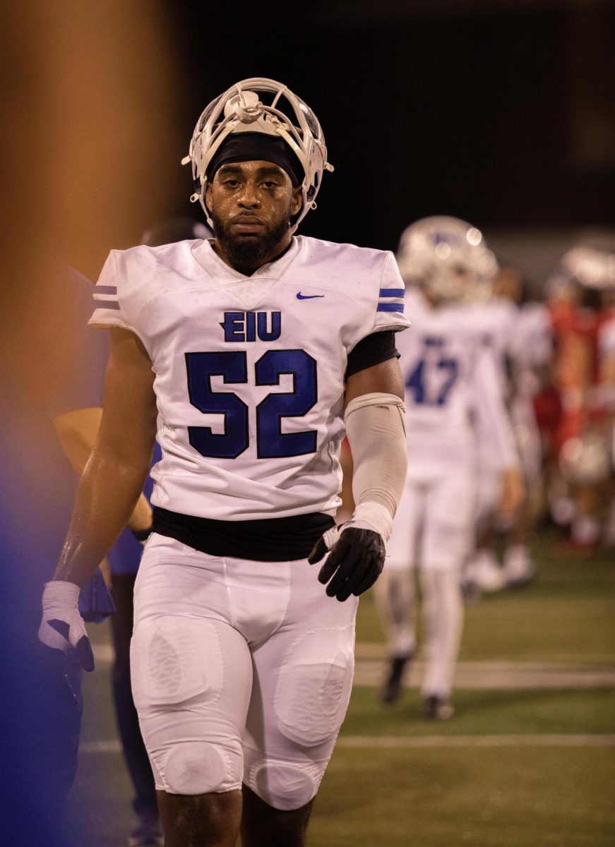 Redshirt Junior Defensive line Jamari Johnson walks off the field after a lost during the Eastern Illinois University vs Illinois State University