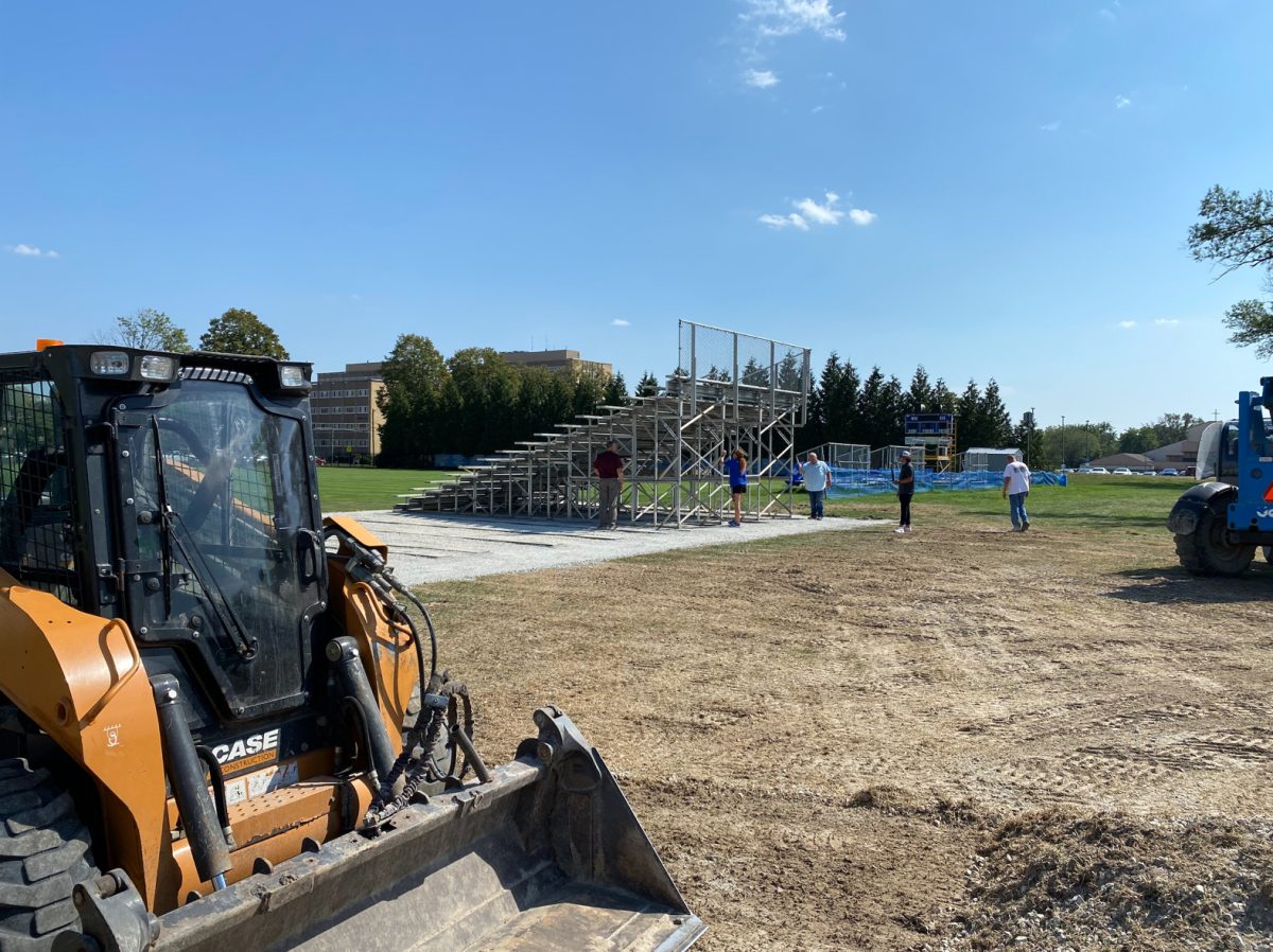 Crews moving the first section of the grandstands from the old Lakeside Field to the new one on Friday, Sept. 20, 2024.