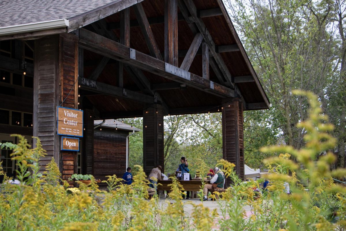 Visitors are met with an outside welcome desk at the Visitor Center in the Lincoln Log Cabin State Historic Site, Charleston Ill. Saturday afternoon. Sept. 28, 2024. 