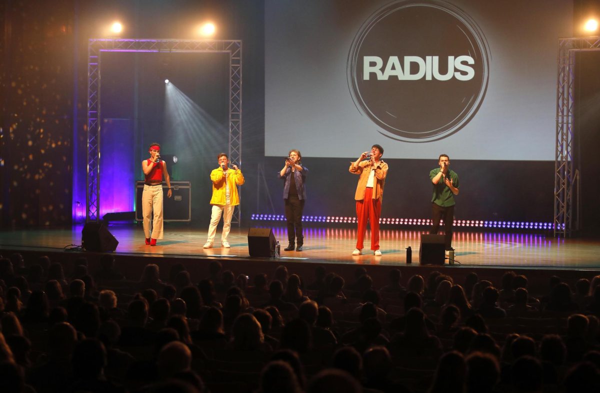 Radius members perform "I Want You Back" from the Jackson 5 at the Doudna Fine Arts Center Saturday evening.