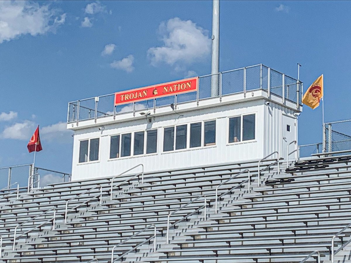 The press box at Trojan Stadium on September 5th at Charleston High School in Charleston ILL. 
