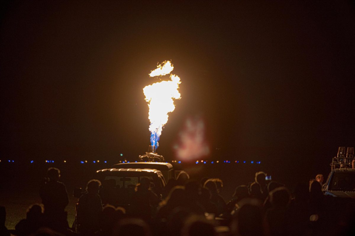 Shelbyville held their annual Balloonfest at the Shelbyville airport on Saturday, Oct. 12, 2024. Pilots of the hot air balloons lit up their balloons on the ground and due to wind they did not have the balloons attached.