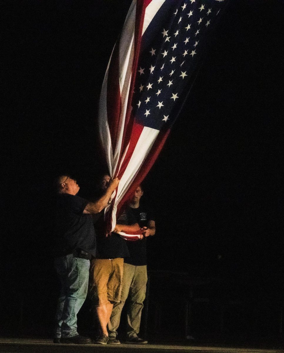 Shelbyville held their Balloonfest at Shelbyville's airport on Saturday, Oct. 12, 2024. The Shelbyville fire department take down the American flag at the end of the event.