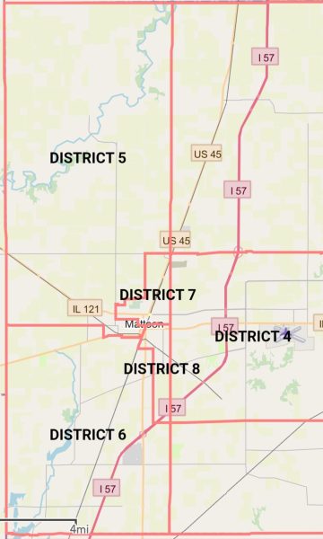 The map of Coles County Board District 6. 