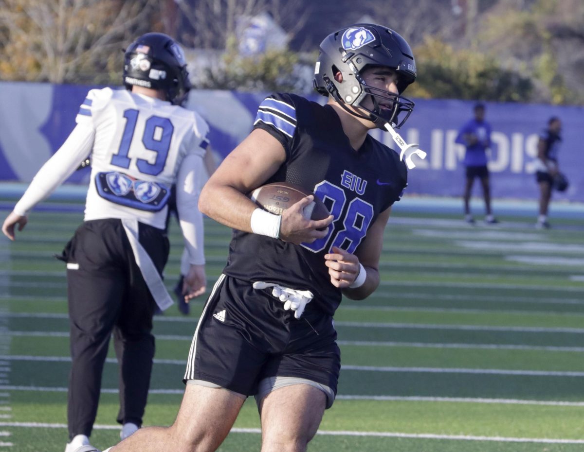 Tight end Senior, Jordan Sprycha (88), Practices with the football team on catching, on O'Brien Field on Wed, Oct 30, 2024, on the Eastern Illinois University campus