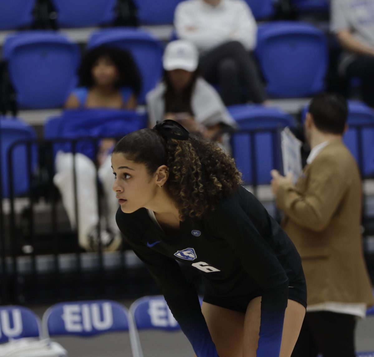 Freshman outside hitter Destiny Walker waits for a serve from Southern Indiana at Friday's game in Groniger Arena. The Panther's lost 3-0.