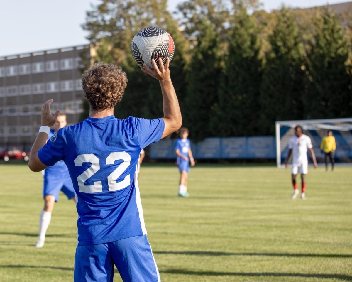 Defender Kyle Ward Sophomore about to throw the ball into play during the Eastern Illinois University vs University of Incarnate word, Oct 10, 2024. at Lakeside Field