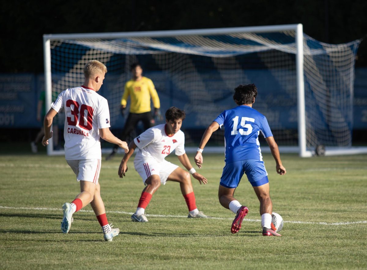 Freshman forward Sebastian Khoury takes the ball from University of Incarnate Word vs Eastern Illinois University mens soccer game, on Oct 10, 2024. at the Lakeside Field