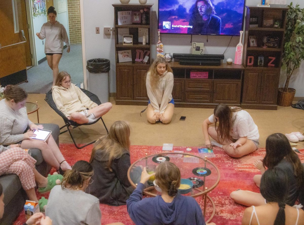 Monica Alifantis, a junior public relations major, at the Delta Zeta sorority house during the sororities mental health awareness event Sept. 29.