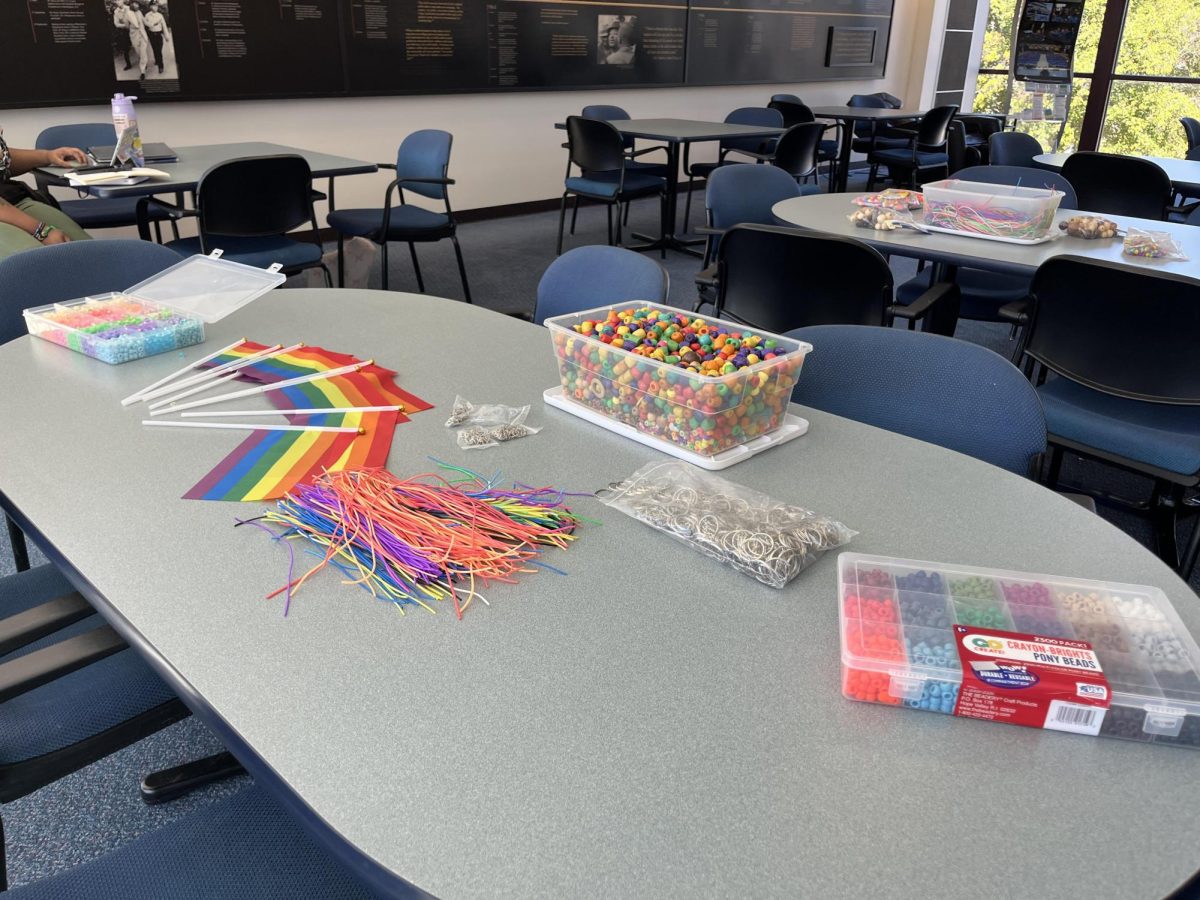 At the National Coming Out Day event, students could make key chains or bracelets in the Martin Luther King Jr. University Union Bridge Lounge Tuesday.