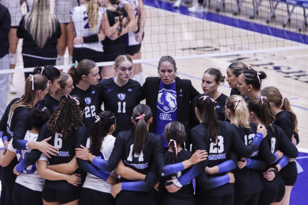 The head coach of the Panthers calls for a quick team discussion at the end of tonight’s game against Tennessee Tech 