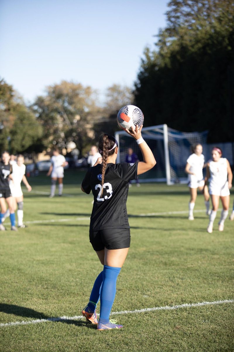 Defender Junior Kya Treij, throws the ball back into play from the side line during the Eastern Illinois University Panther game vs Tennessee Teach Golden Eagles at Lakeside Field on the Eastern Illinois University campus, Charleston Ill. EIU won 2:1 