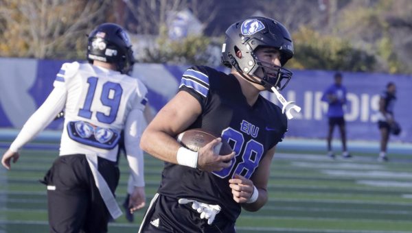 Tight end Senior, Jordan Sprycha (88), Practices with the football team on catching, on O'Brien Field on Wed, Oct 30, 2024, on the Eastern Illinois University campus