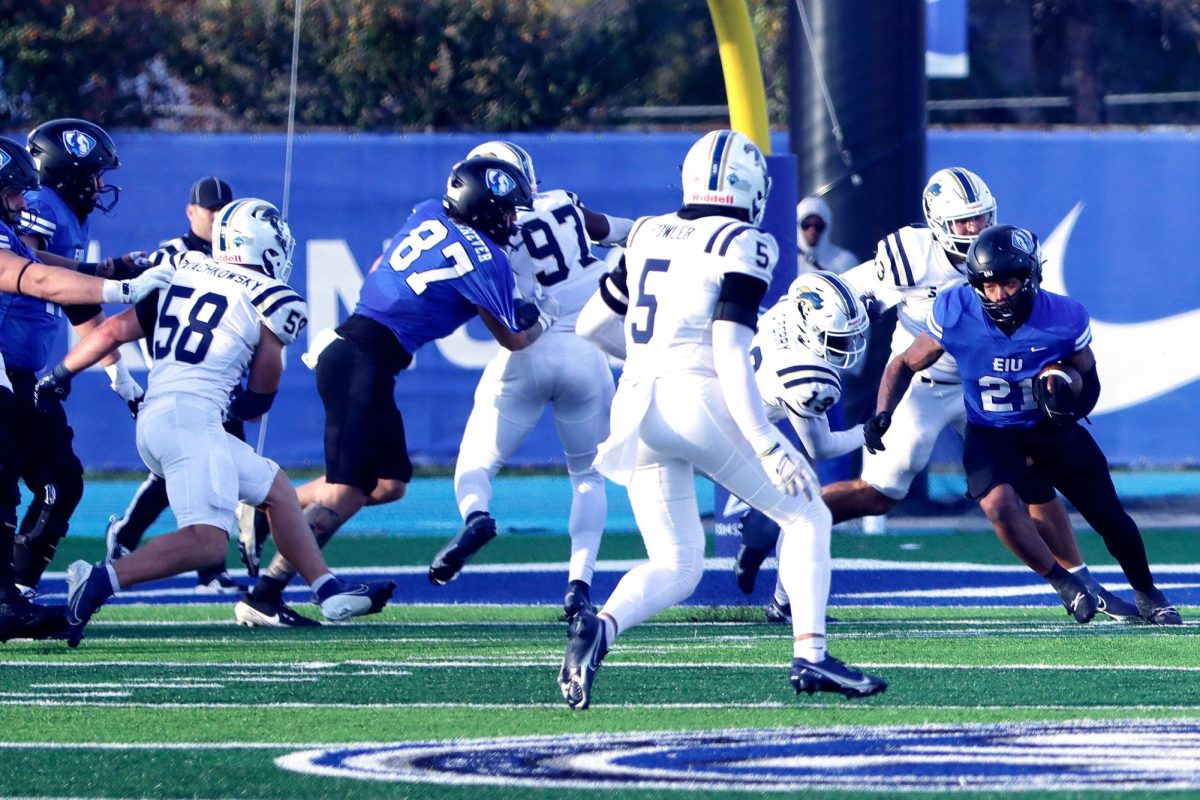 Eastern redshirt sophomore Jay Pearson runs the ball during the football game against Charleston Southern University Saturday at O'Brien Stadium. The Panthers won 16-13.