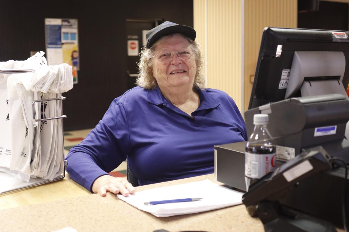 Mary Kaiser poses for a photo while in between customers at Stevenson Tower Deli on the first floor of Stevenson Hall 