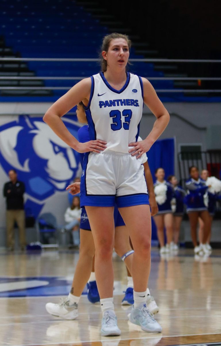 Senior forward Macy McGlone prepares to shoot free throw during the Eastern Illinois Unviersity women's basketball game against the Indiana State Sycamores at Groniger Arena in Charleston, Ill., Friday, Dec. 6 2024.