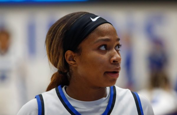 Senior guard Alex Rouse stands during the Eastern Illinois University women's basketball game against Indiana State Sycamores at Groniger Arena on Friday, Dec. 6, 2024.