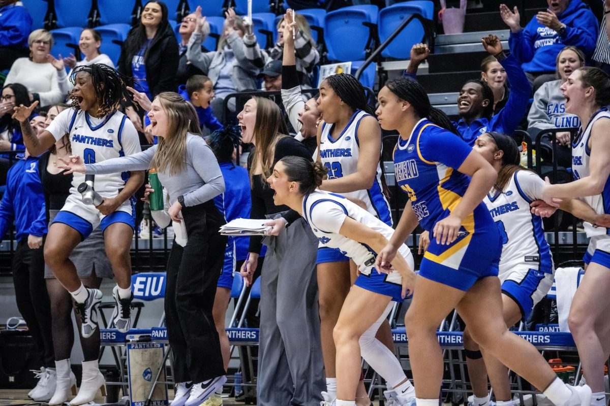 The cheering grows louder as players for the Eastern Illinois University women's basketball team get closer to 100 points. Macy McGlone said the team was counting down the points to 100 from the slide lines.