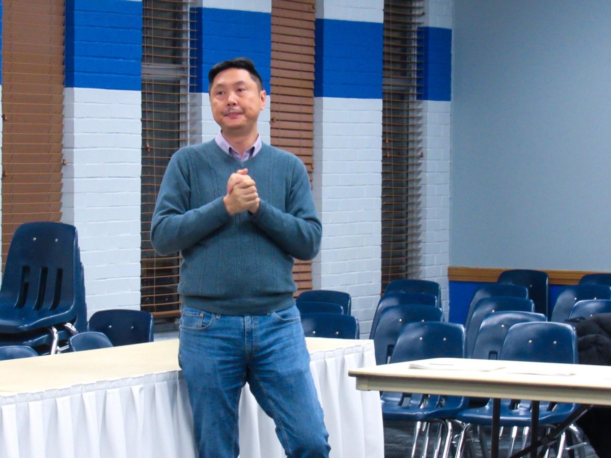 Eastern’s President of University Professionals of Illinois Billy Hung gives a presentation about the new Funding Formula for Illinois higher education at the Student Senate meeting in the Arcola-Tuscola room in the Martin Luther King Jr. student union on Wednesday