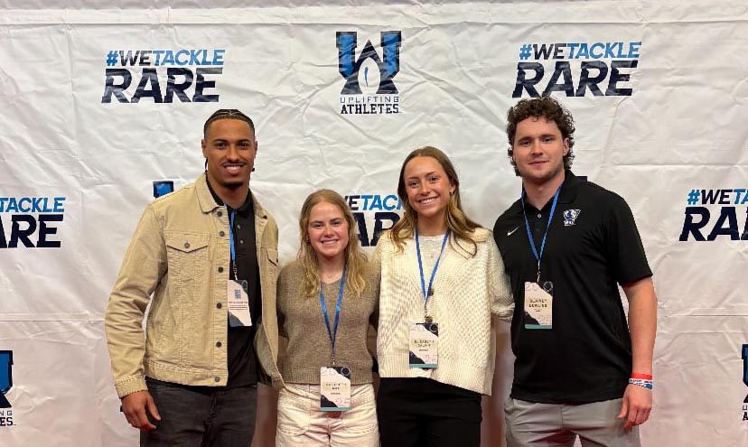 (Thumbnail Edition)
SUBMITTED PHOTO | BLAINEY DOWLING 
From left to right: senior safety Tienne Fridge, junior forward Katiebeth May, redshirt sophomore defender Elizabeth Galvin and redshirt sophomore quarterback Blainey Dowling at the Uplifting Athletes Conference Saturday Feb 1 2025, in Philadelphia, Pennsylvania.