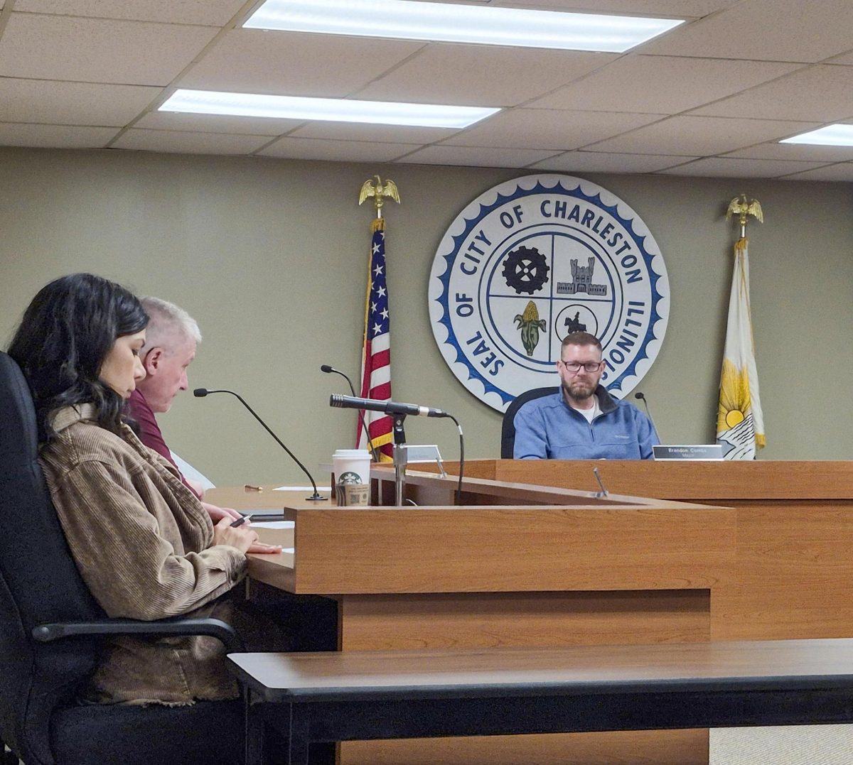 Charleston Mayor Brandon Combs speaks at the city council meeting on Tuesday.