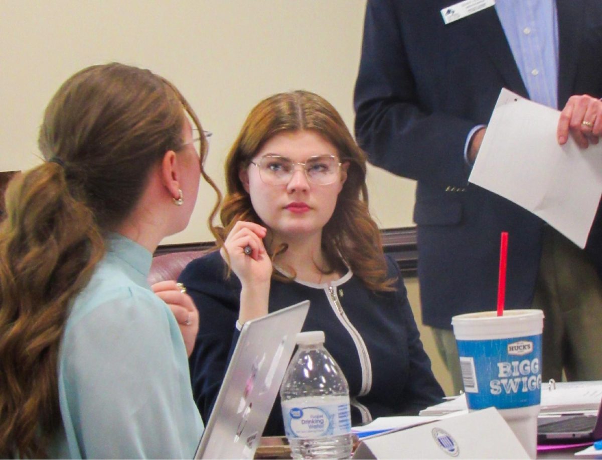 Parliamentarian Megan Fox at senate meeting on March 5