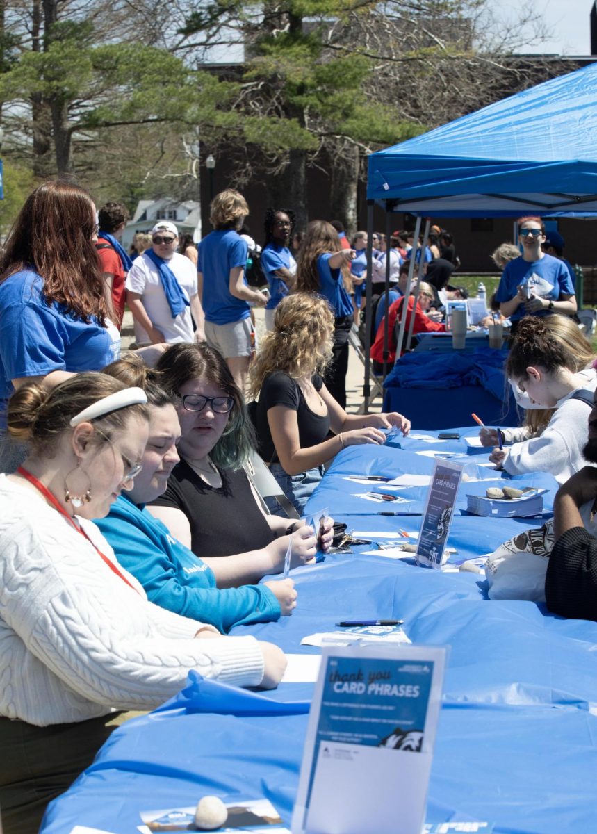 EIU students wrote post cards in appreciation to alumni and for scholarships they have received on Tuesday at EIU Giving Day.